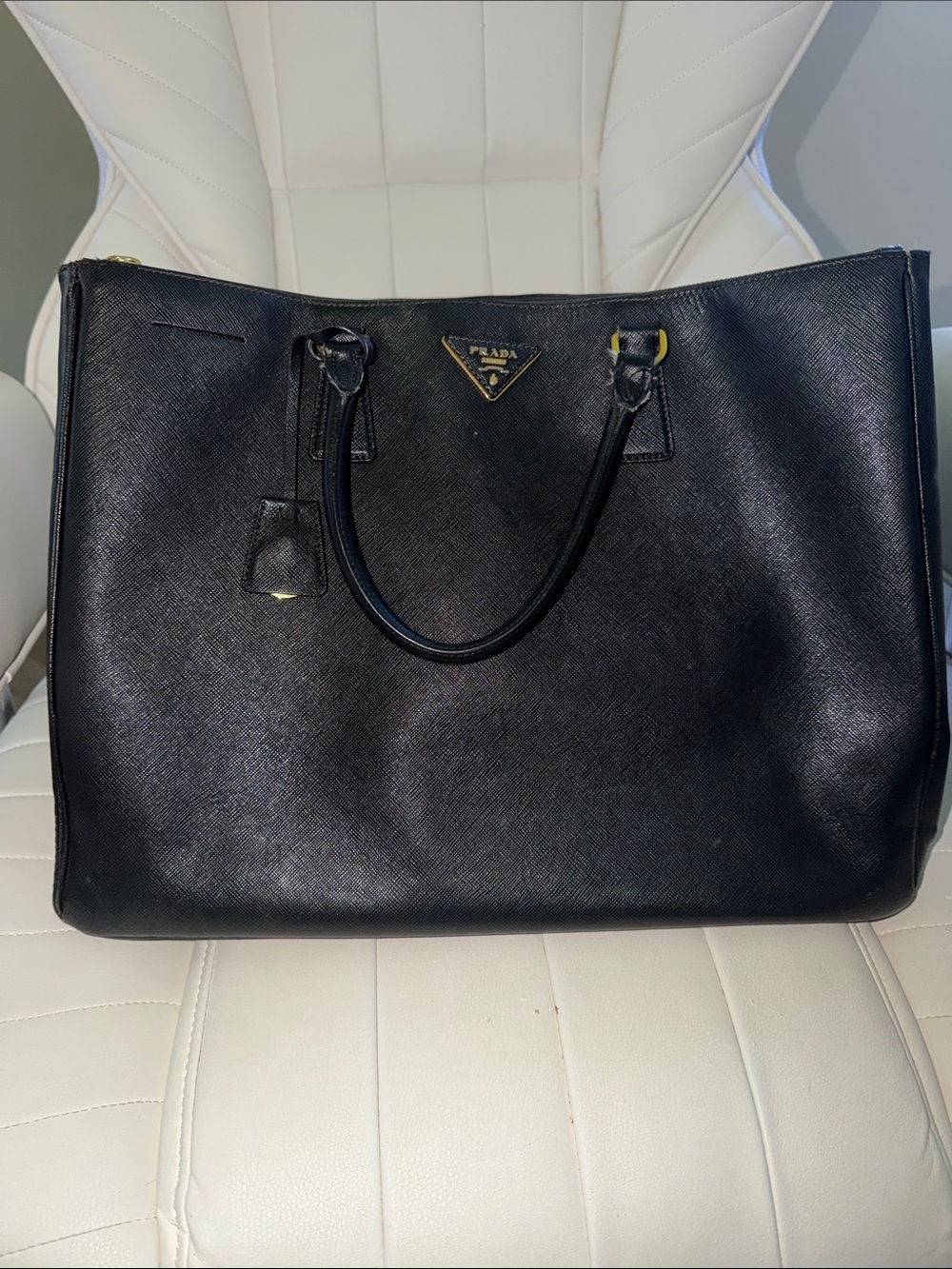 Prada Black Saffiano Satchel with Gold Hardware (no long strap)